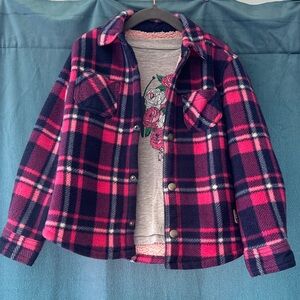 Vibrant Pink and Blue Plaid Kids Jean Jacket